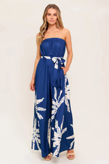 NOLANI STRAPLESS JUMPSUIT NAVY WHITE