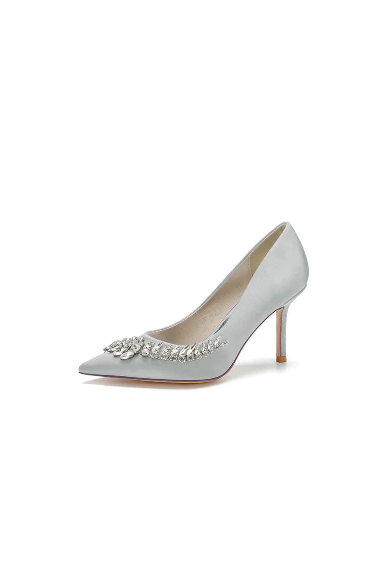 Crystal Side Pointed Toe Satin Pump
