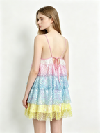 Rainbow Sequin Tiered Tie Back Mini Dress
