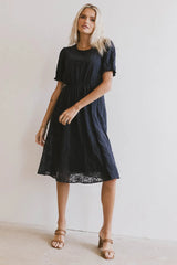 Cecy Embroidered Midi Dress in Navy FINAL SALE