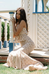 Freida Polka Dot Maxi Skirt in Taupe