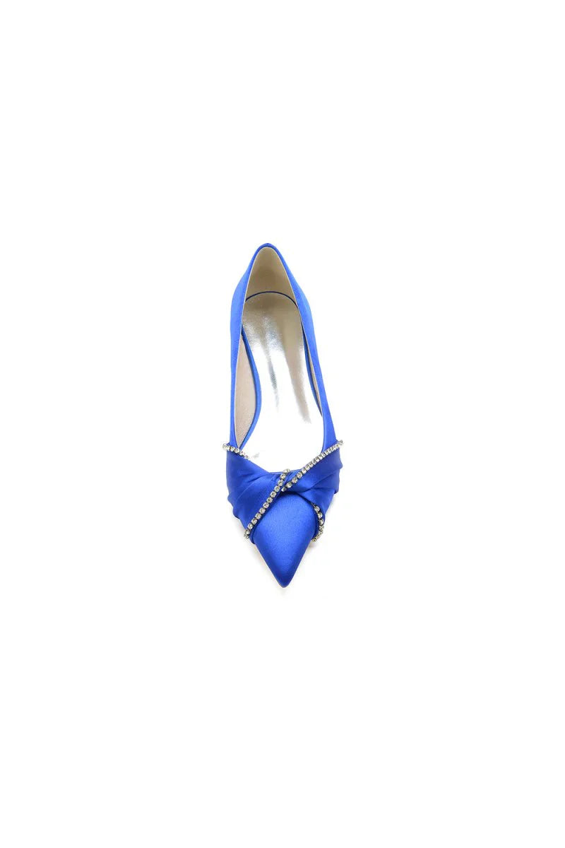 Beading Pointed Toe Satin Kitten Heels