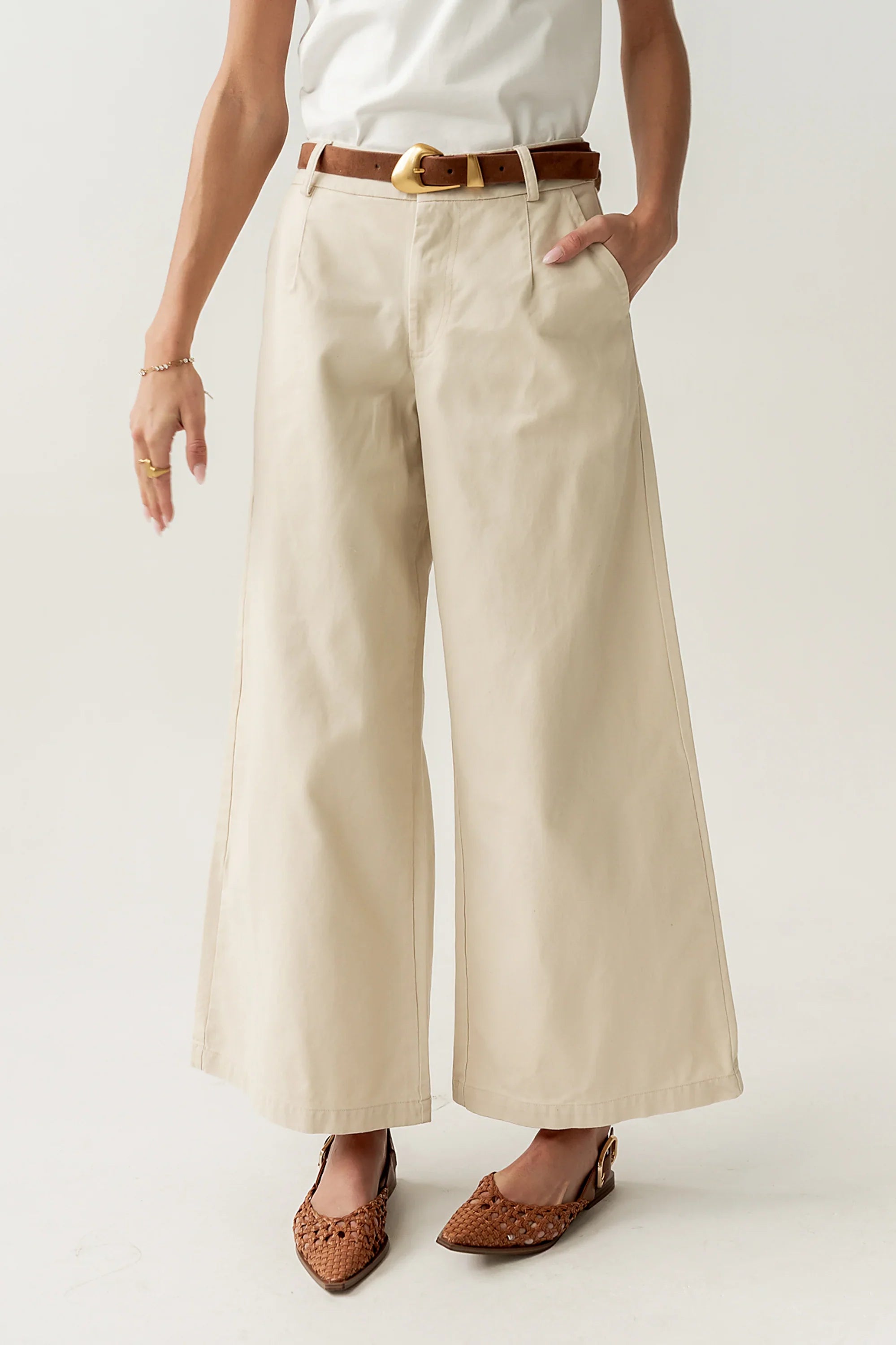 Jannah Wide Leg Pants in Ecru
