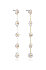 Falling Pearl and Crystal Dotted Drop Earrings