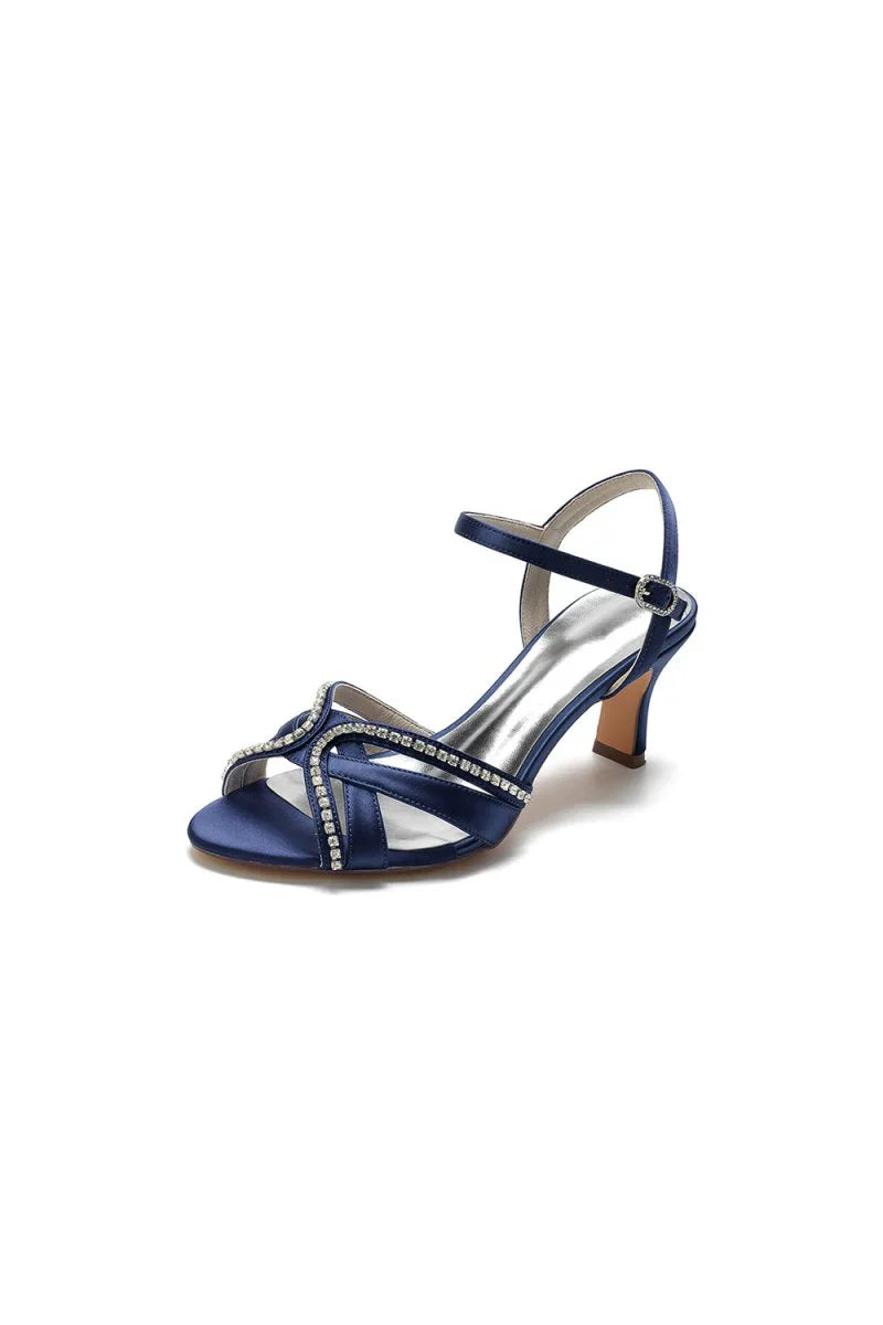 Crystal Cross Straps Open Toe Chunky Heels