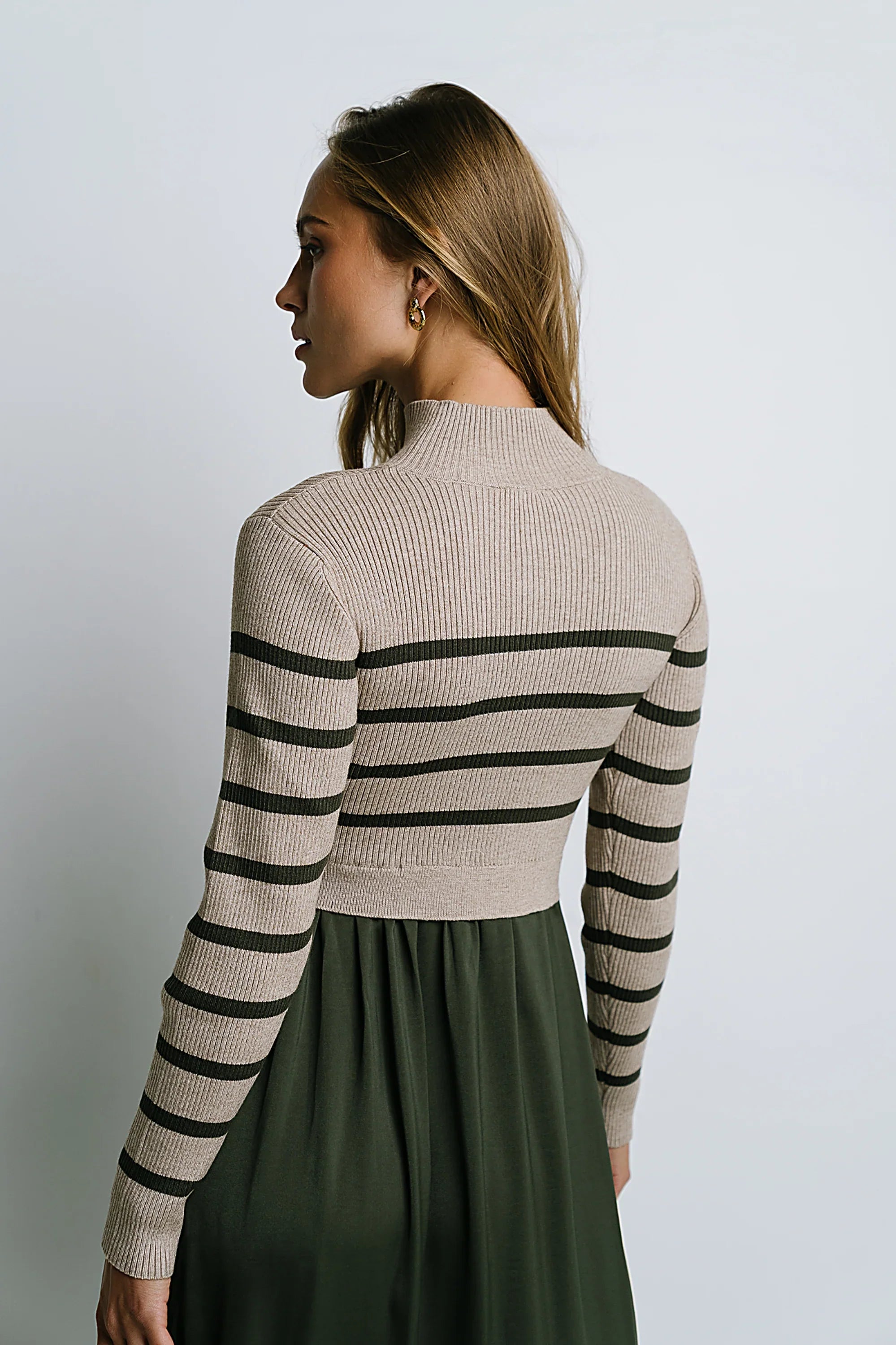 Zeda Midi Dress in Olive Stripe