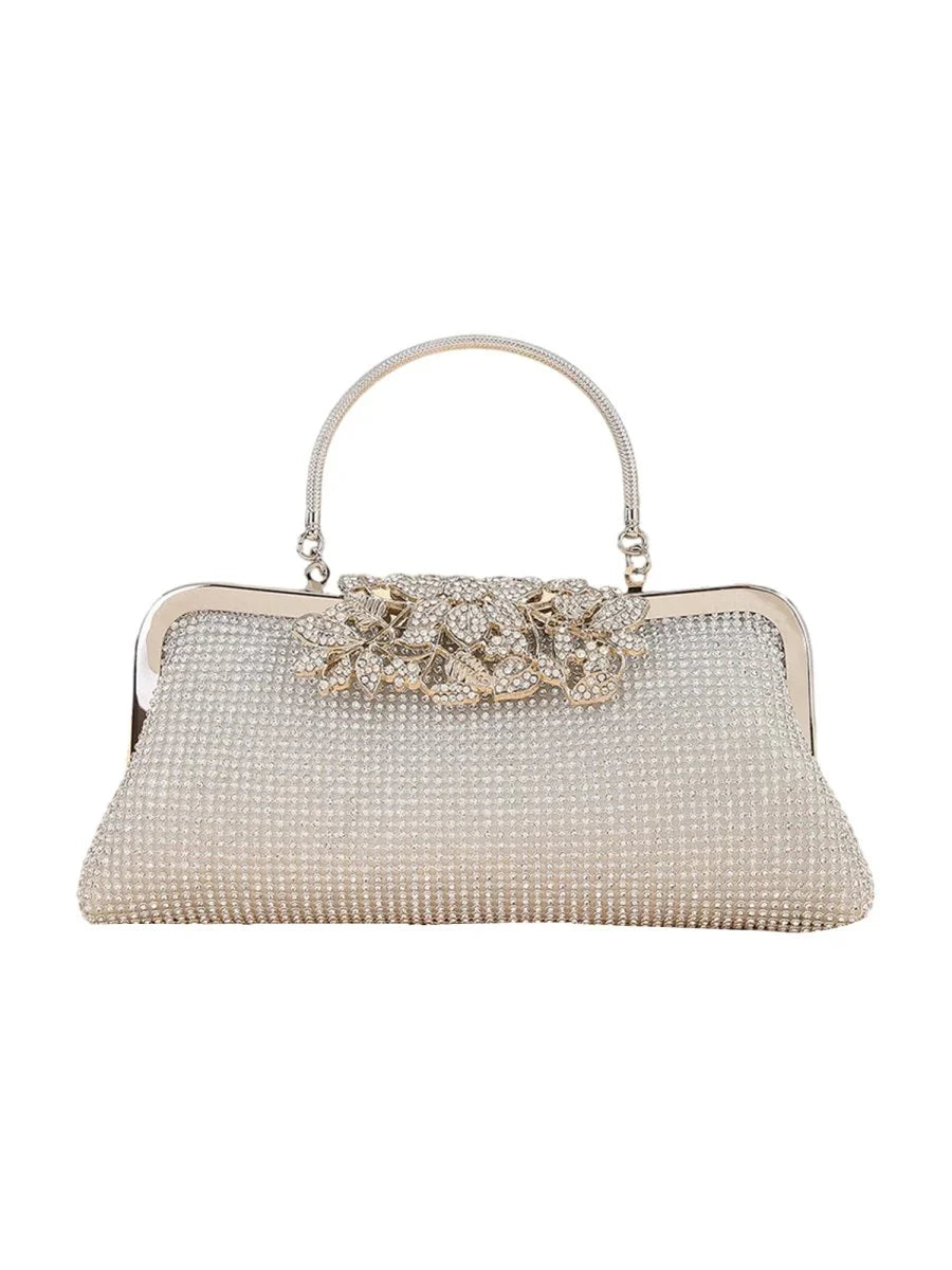Womens Flower Rhinestones Top Handle Evening Clutch Bags