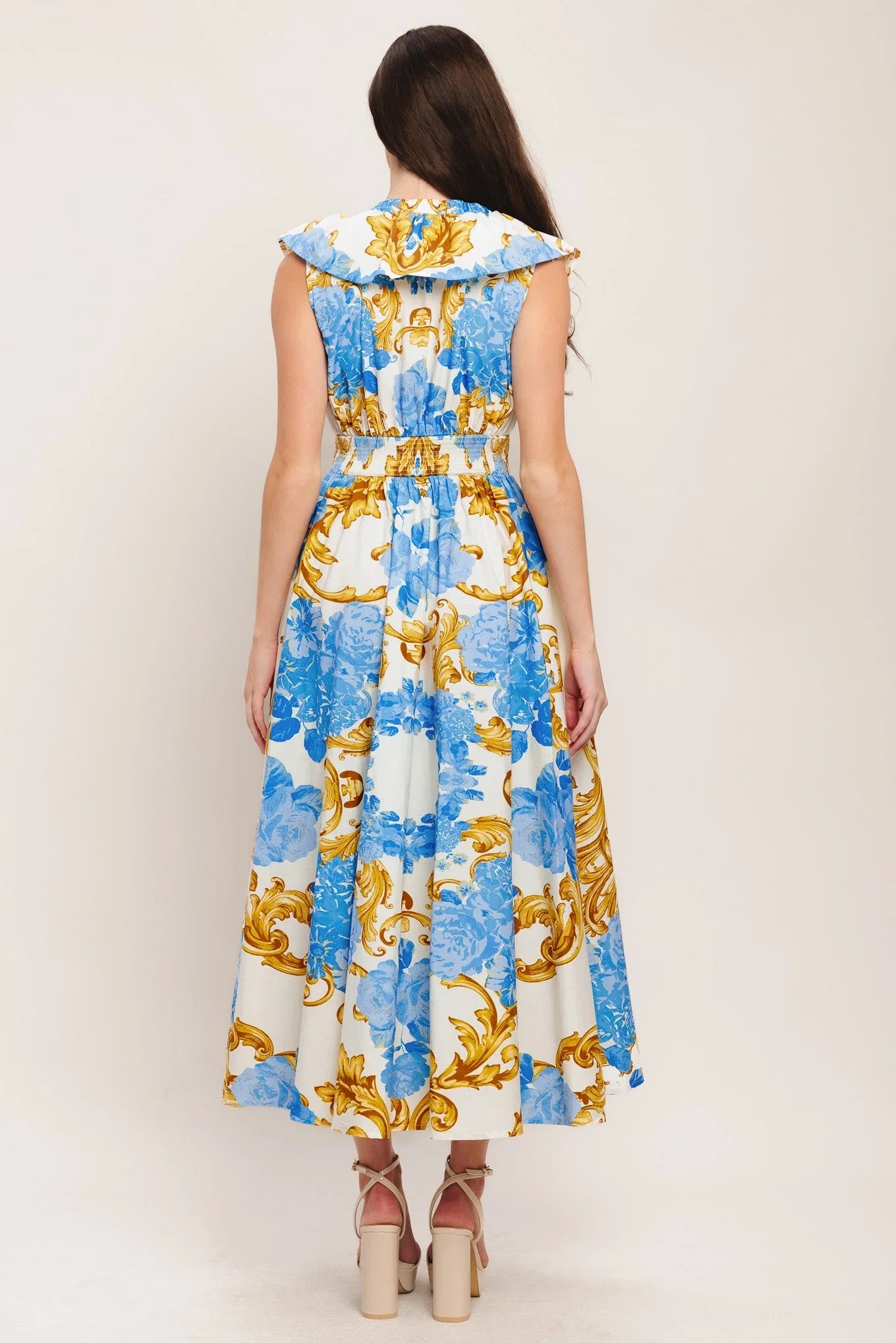 BAROQUE BLOOM BLUE MIDI DRESS