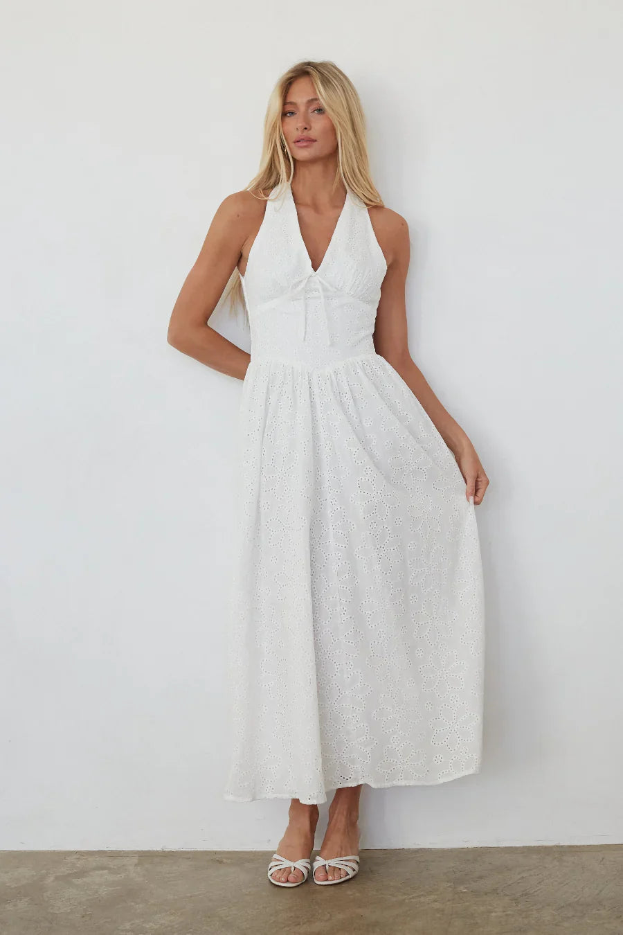 Natasha Eyelet Halter Midi Dress