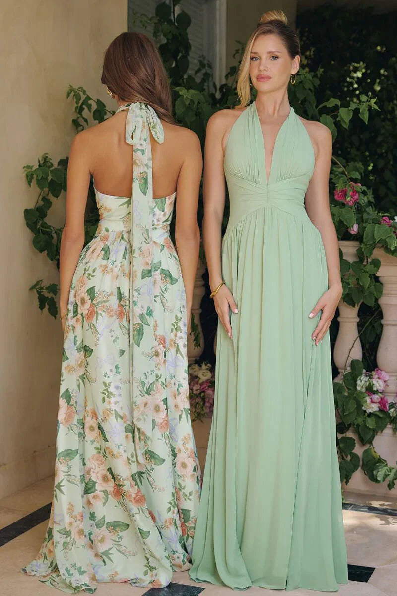 TARA GOWN FLOWY CHIFFON HALTER DRESS