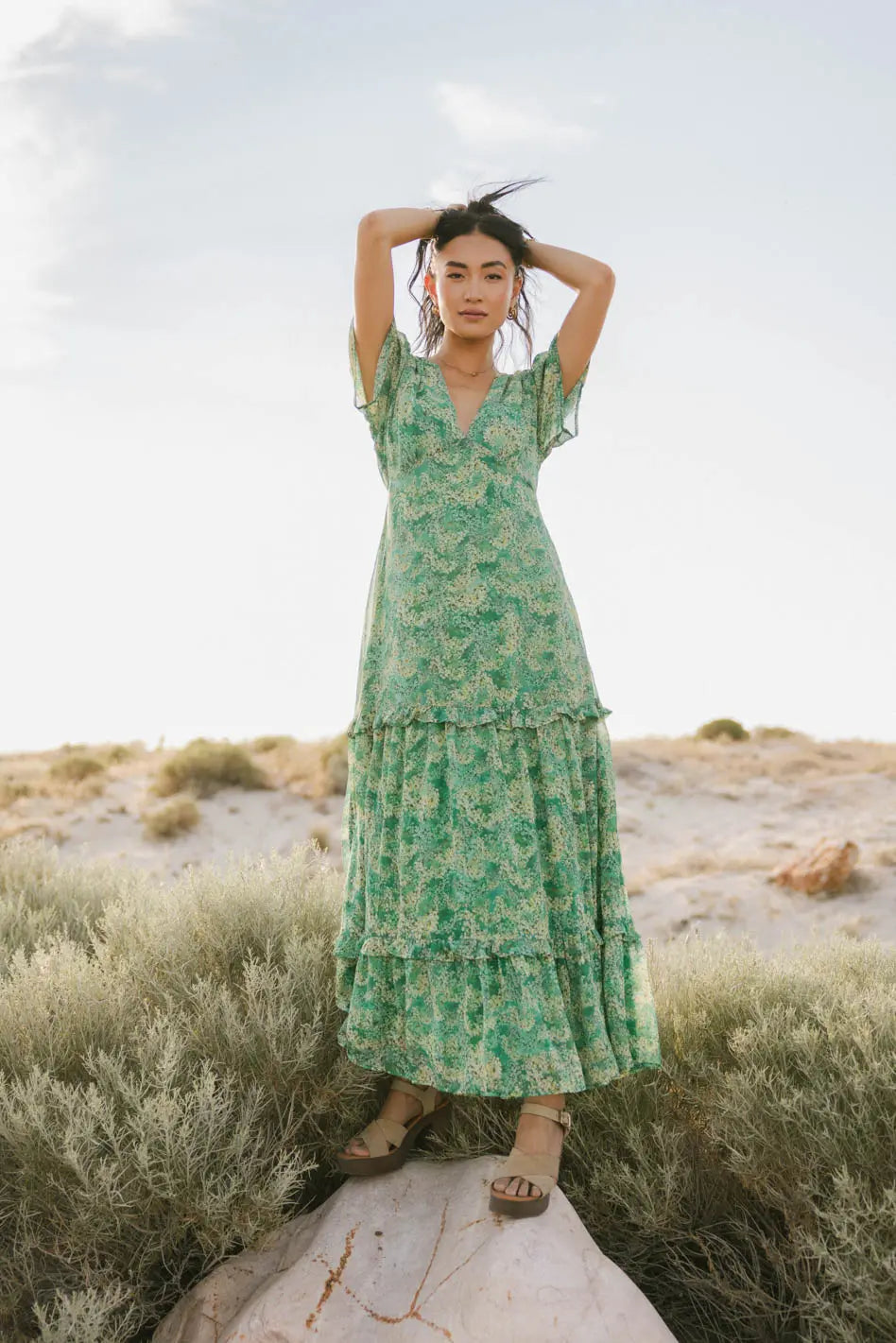 Manoella Floral Maxi Dress in Green FINAL SALE
