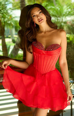 26449 Ava Presley Strapless Beaded Corset Mini Dress