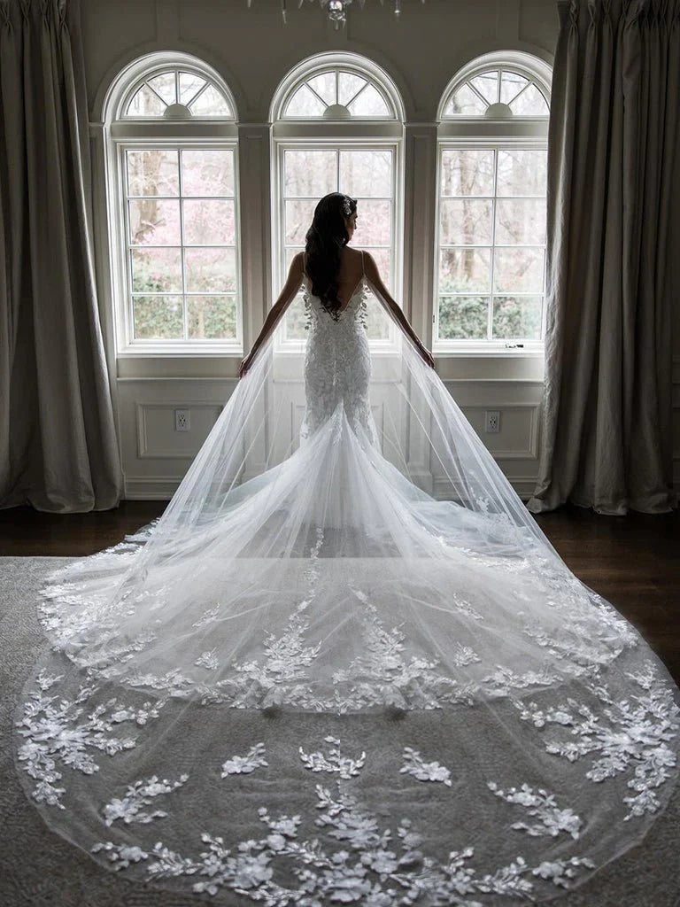 Non traditional Wedding Veil Floral Lace Cathedral Veil Bridal Veil
