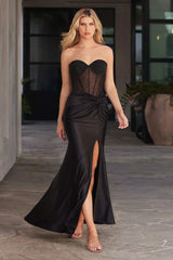PRESTON GOWN STRAPLESS SATIN HOT STONE BUSTIER DRESS