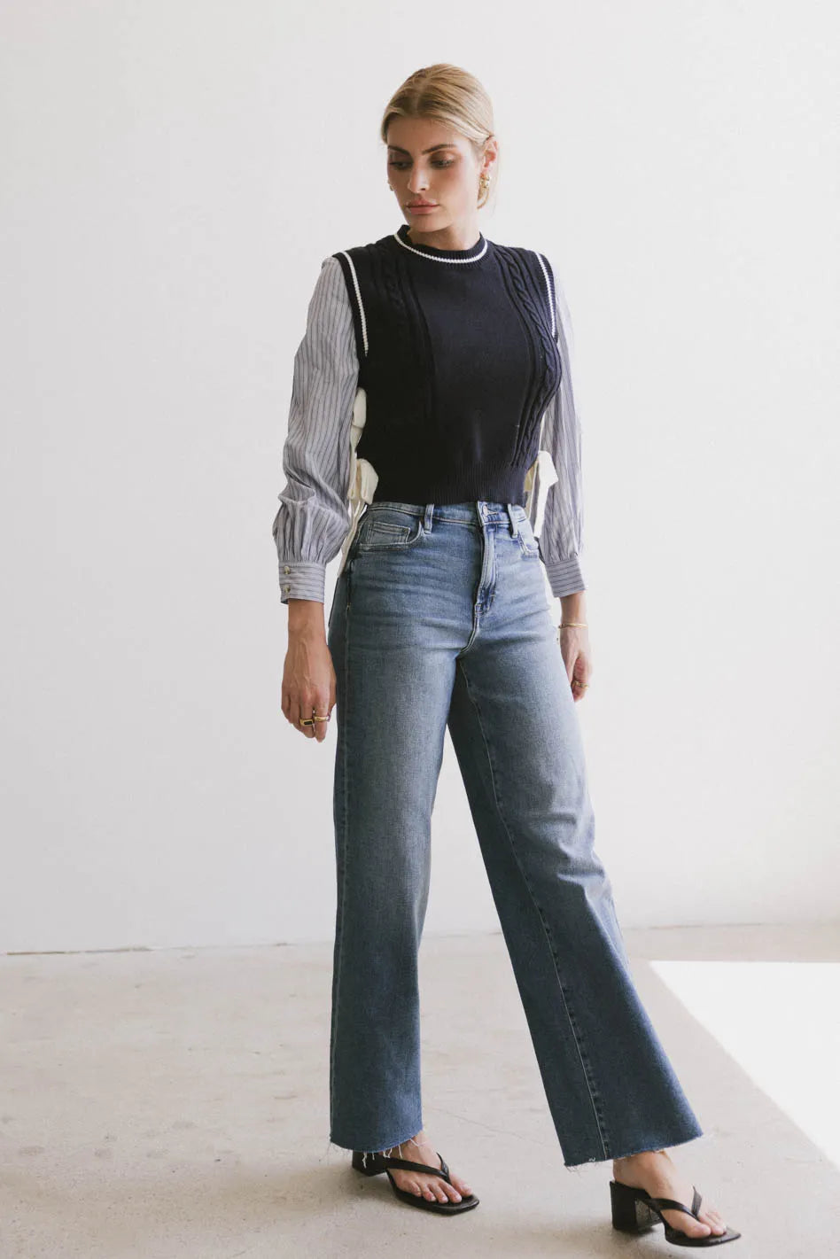 Montie Striped Sweater Top in Navy FINAL SALE