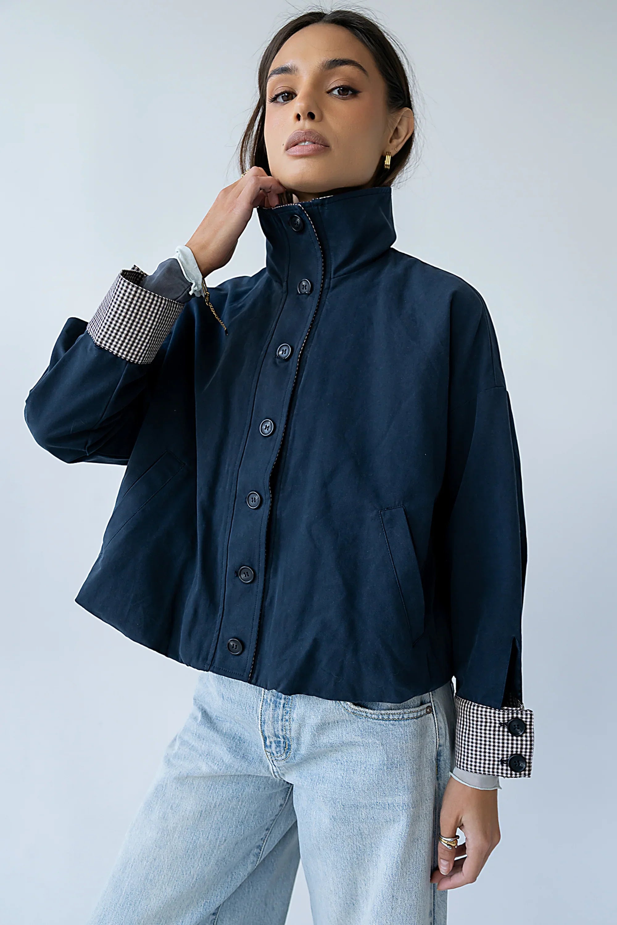 Colette Oversized Trench Jacket in Navy