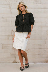 Natalia Peplum Tie Blouse in Black FINAL SALE
