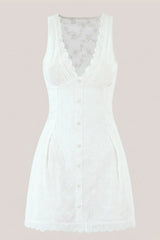 White V Neck Floral Print A Line Mini Dress