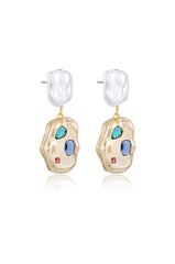 Rainbow Crystal Nugget Pearl Earrings
