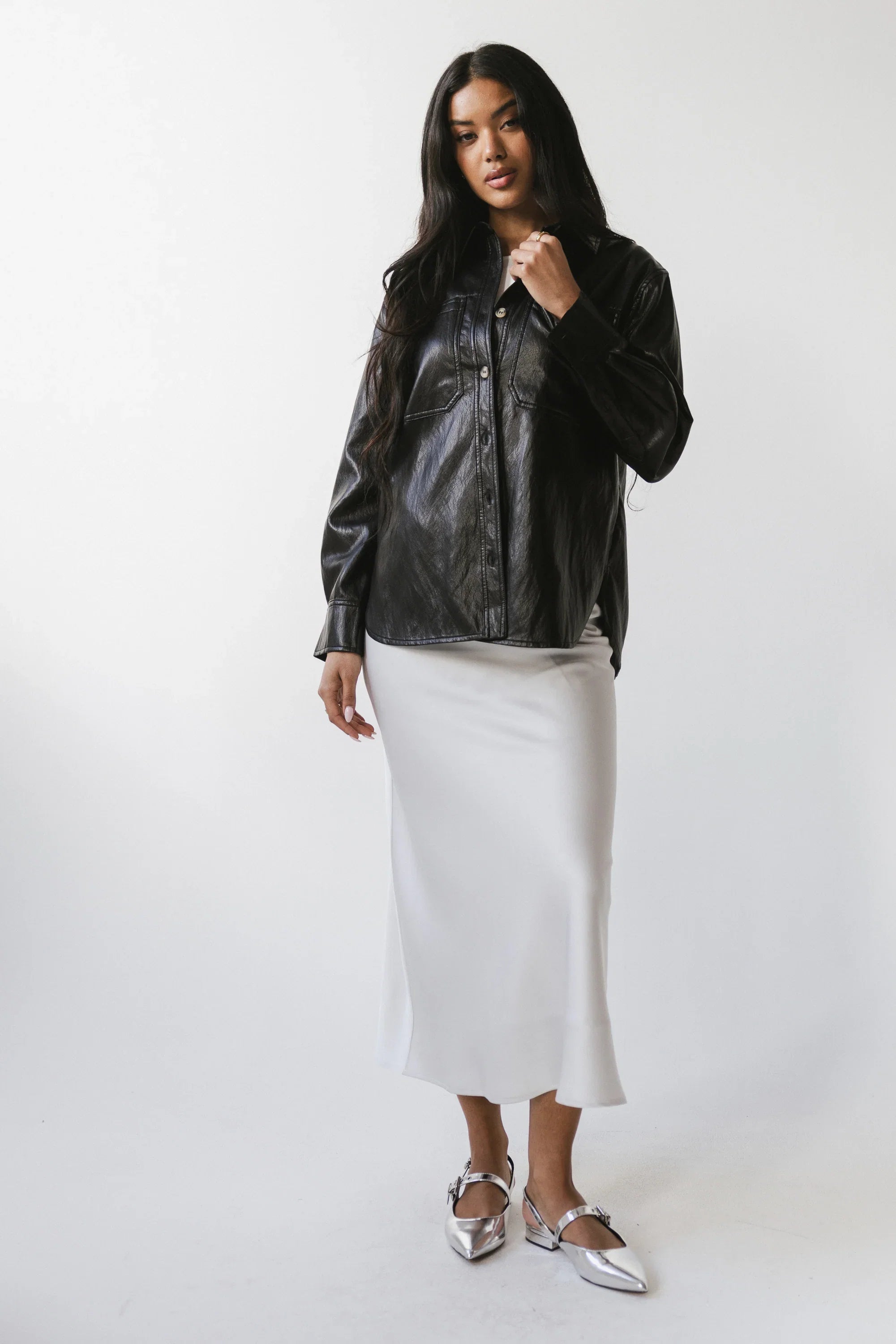 Tory Satin Maxi Skirt in Silver