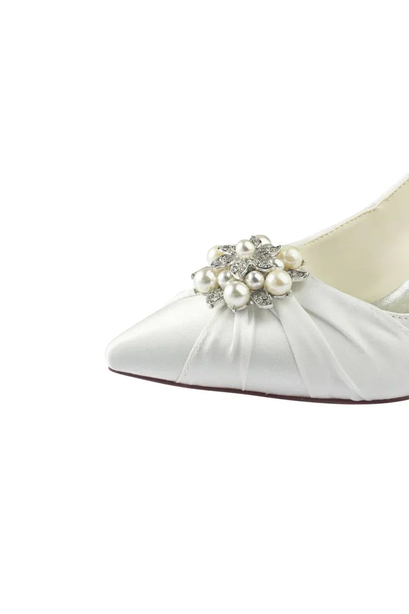 Wedding Shoes Close Toe Stiletto Heel Satin With Rhinestone Ruffles