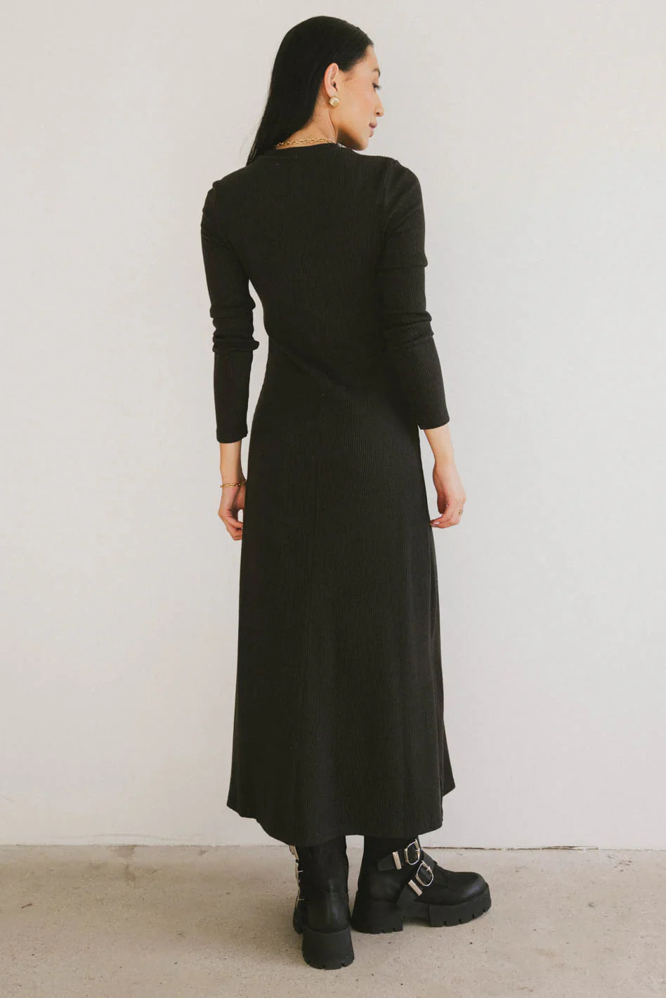 Lynette Ribbed Maxi Dress in Charcoal FINAL SALE