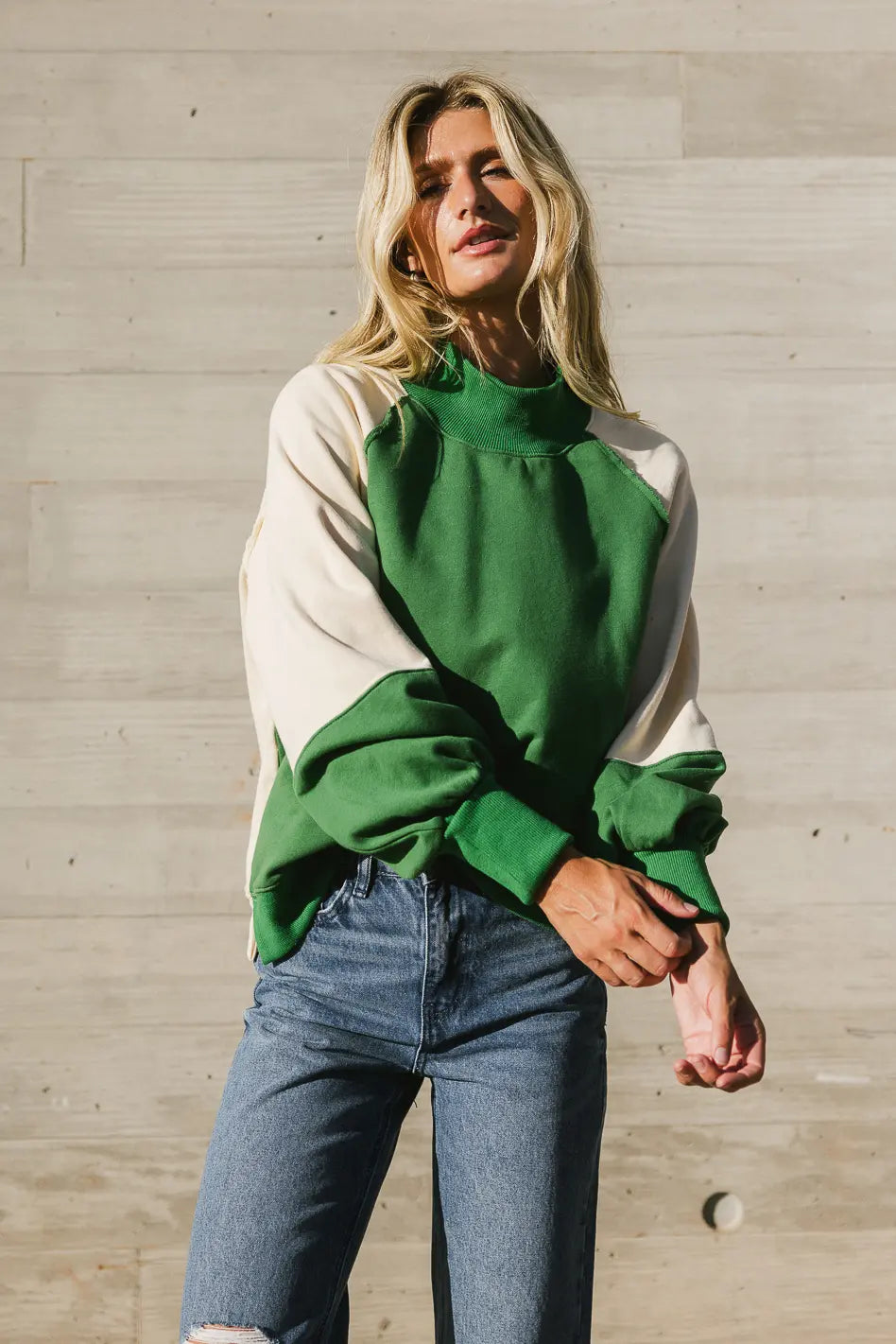 Drew Colorblock Sweatshirt in Green FINAL SALE