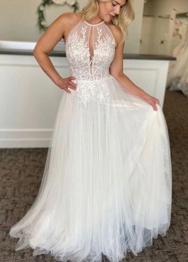 A line Lace Tulle Wedding Dress Boho Style Online