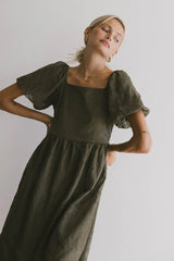 Karrie Embroidered Midi Dress in Olive FINAL SALE