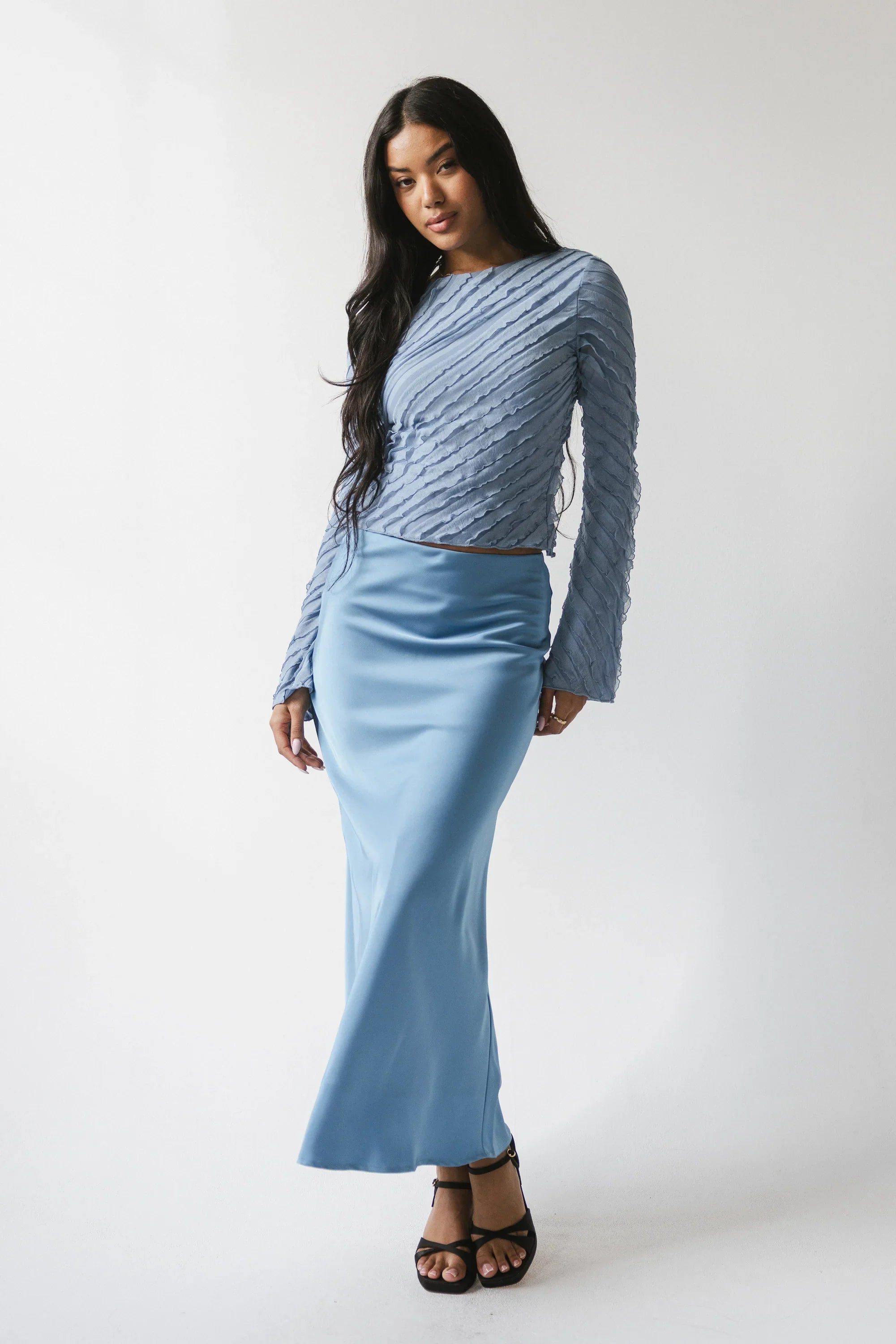 Tory Satin Maxi Skirt in Blue