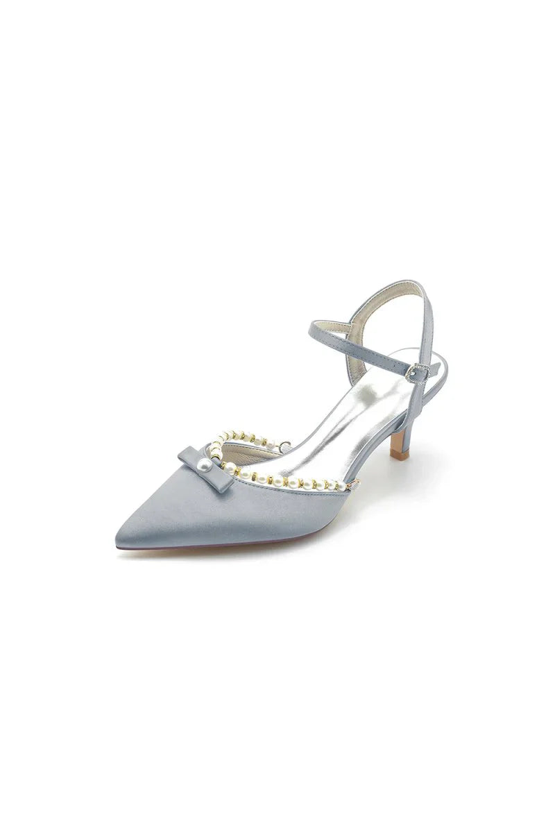 Pearl Satin Pointed Toe High Heels