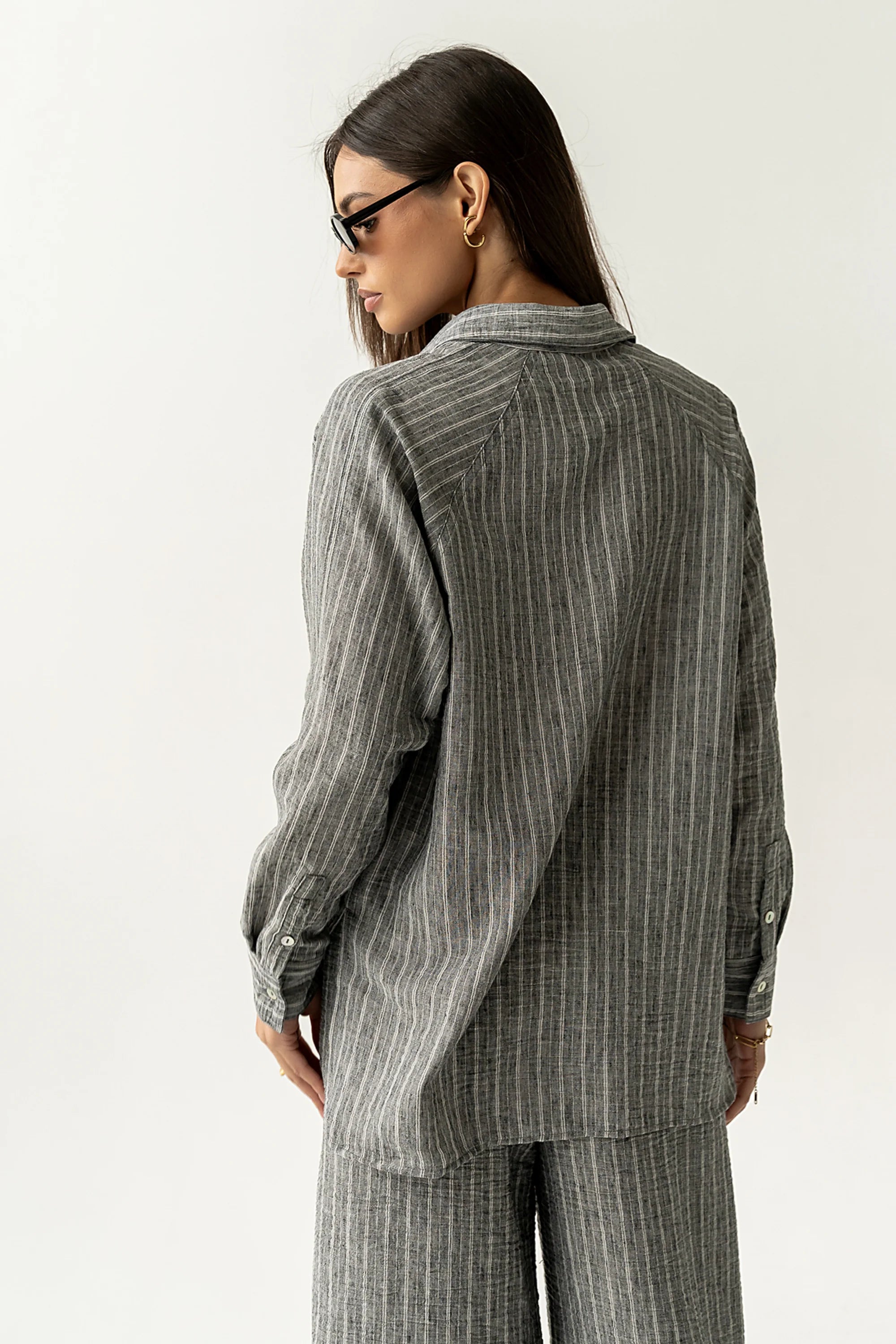 Conner Striped Button Down Top in Black