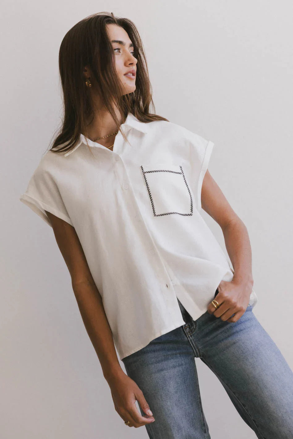 Elle Embroidered Button Up FINAL SALE