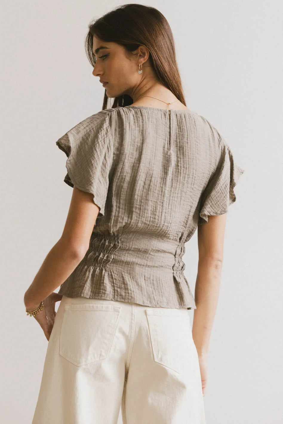 Whit Smocked Blouse in Olive FINAL SALE