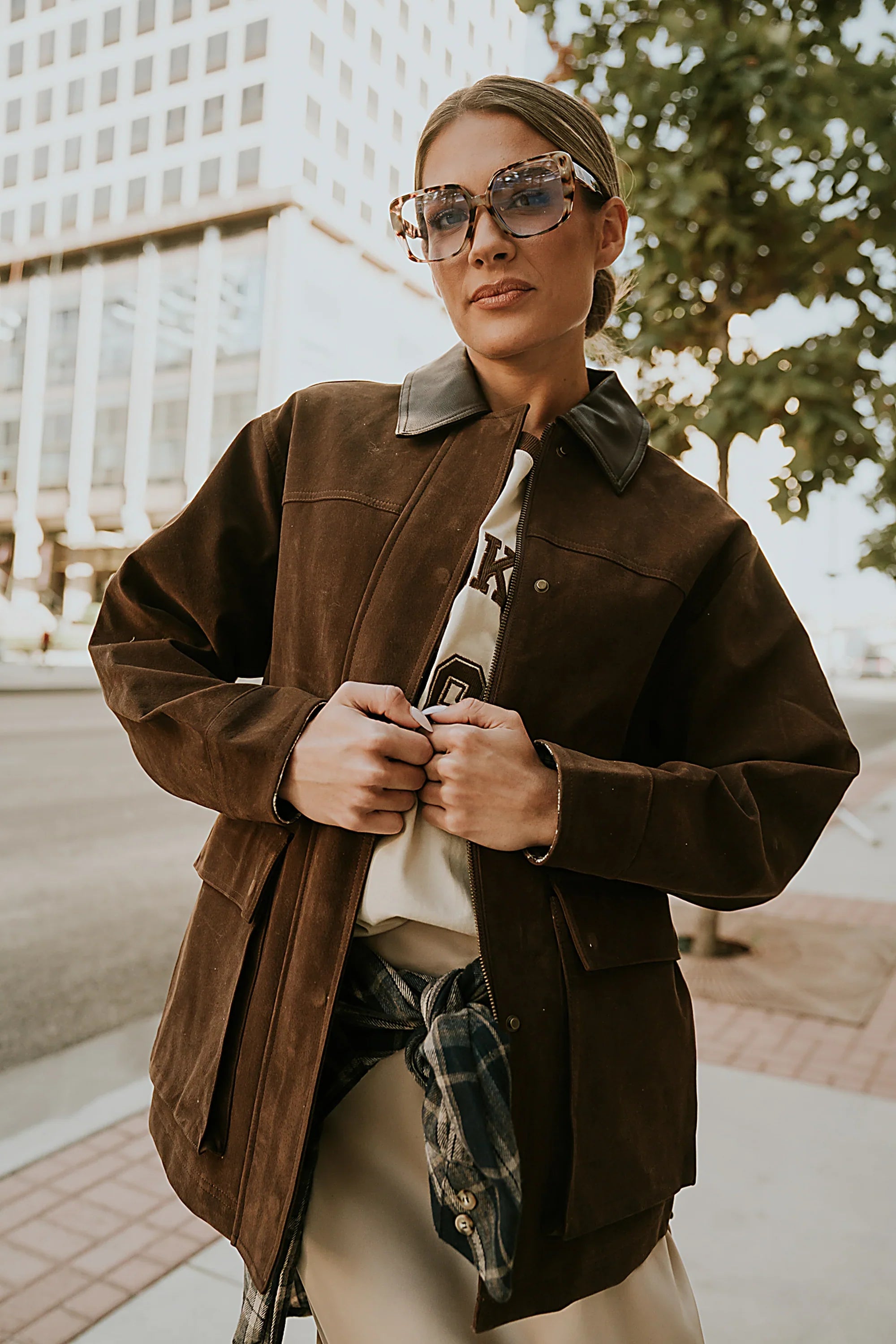 Carly Vegan Leather Jacket in Brown FINAL SALE