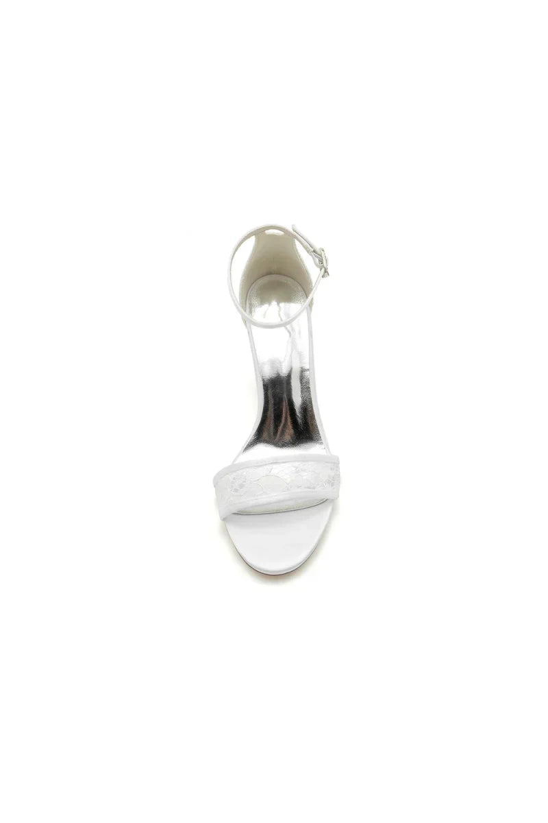 Champagne High Heels with Transparent Heel and Lace Ankle Strap