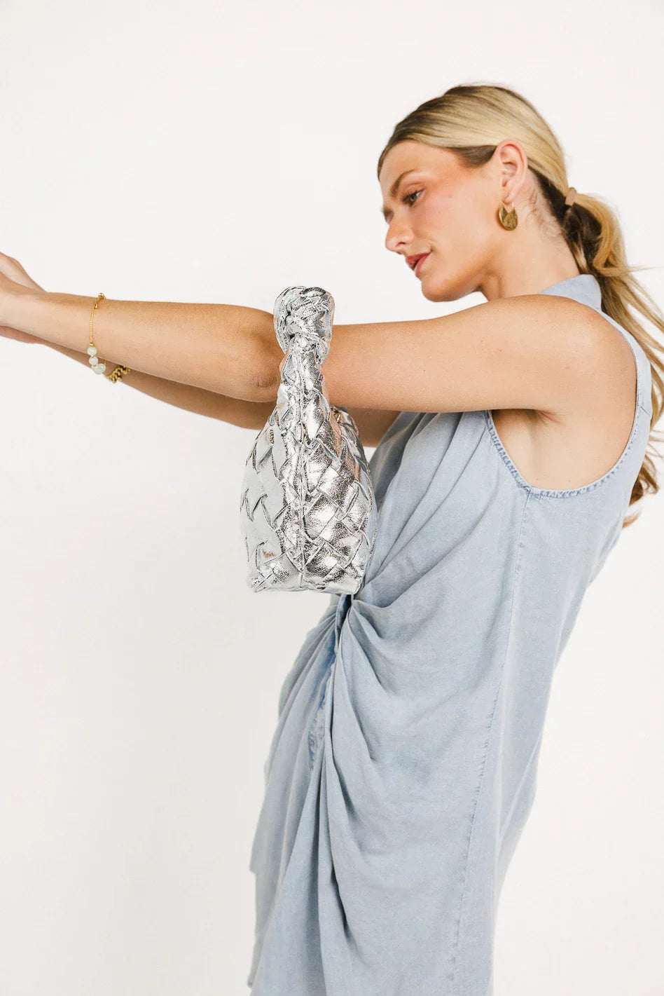 Tasha Woven Crossbody in Silver FINAL SALE