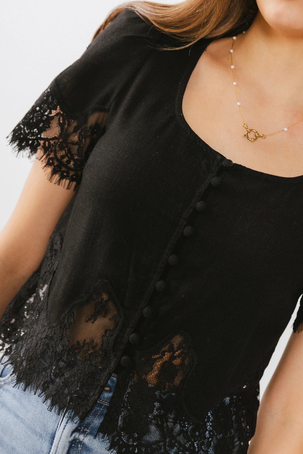 Angel Lace Trim Blouse in Black FINAL SALE