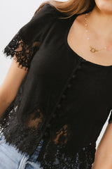 Angel Lace Trim Blouse in Black FINAL SALE