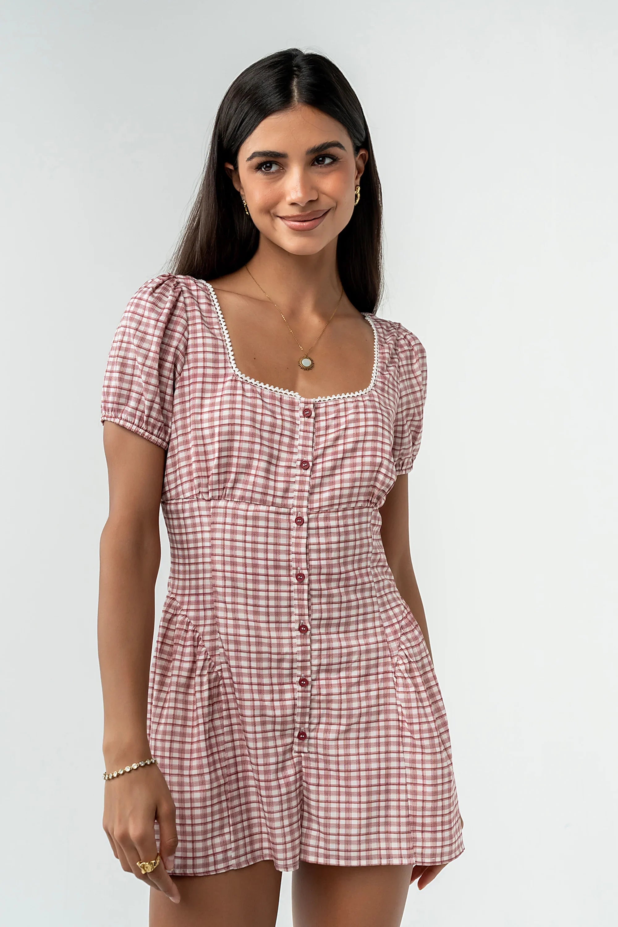 Aislynn Gingham Romper in Red