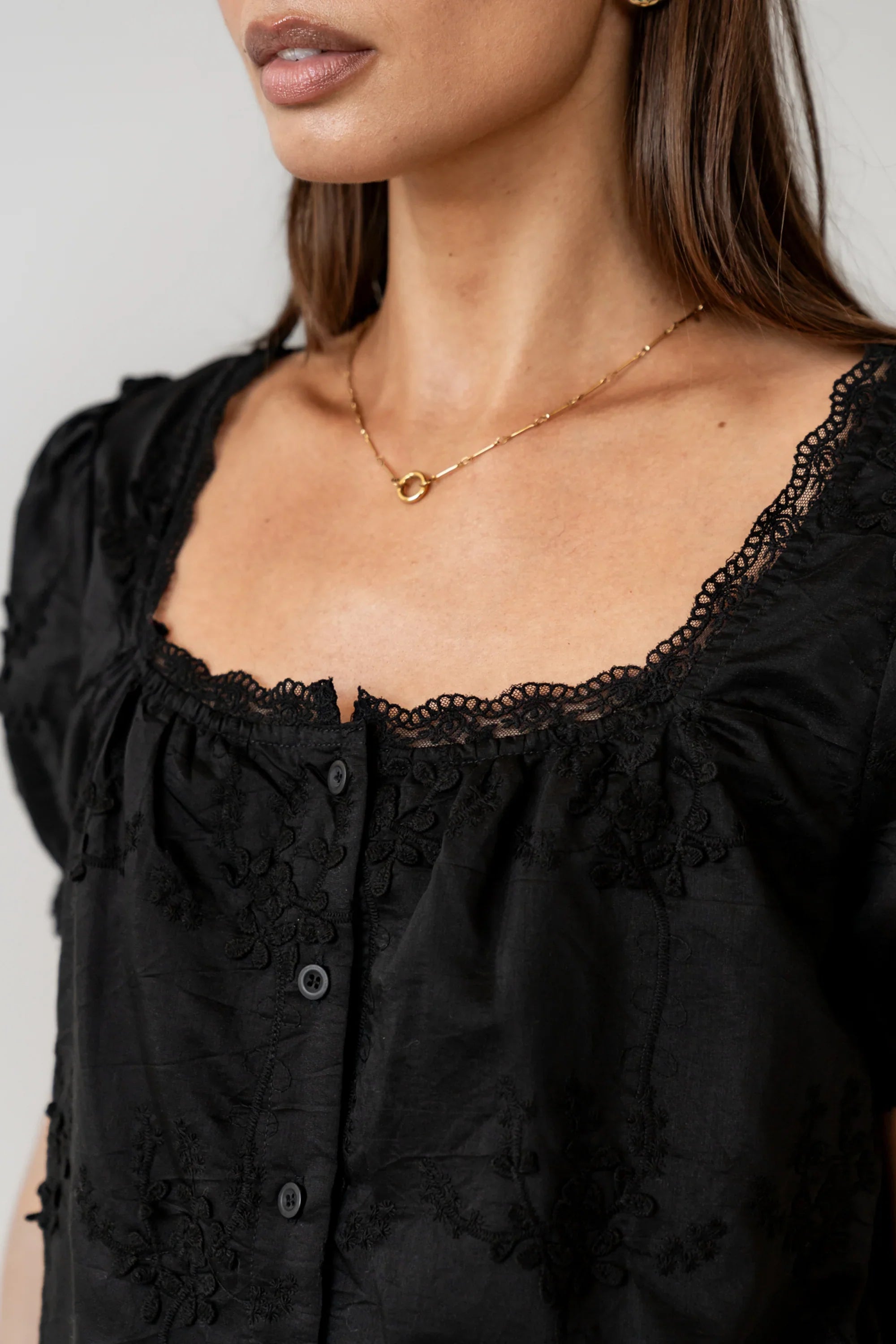 Hadley Embroidered Blouse in Black FINAL SALE