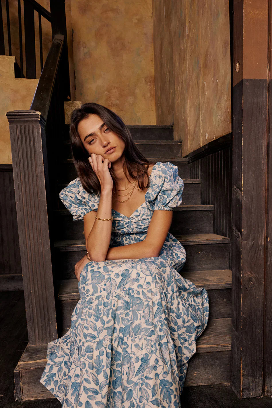 Robbie Floral Midi Dress in Blue FINAL SALE