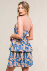 SUMMER MOMENTS STRAPLESS FLORAL DENIM MINI DRESS FINAL SALE