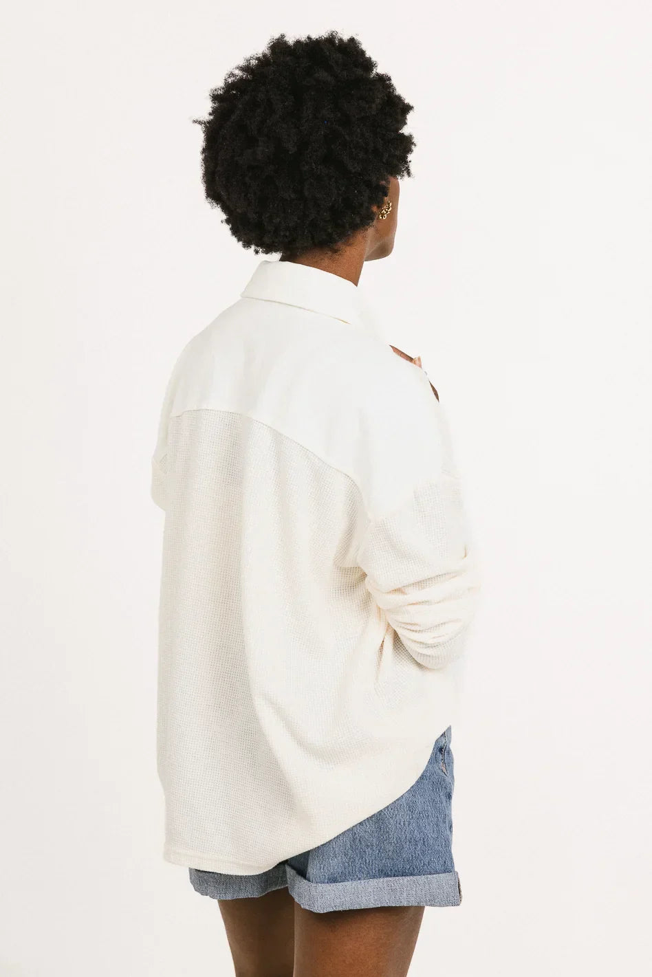 Isabelle Waffle Knit Henley Top in Cream FINAL SALE