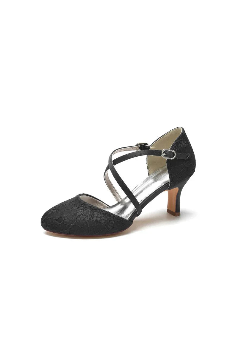 White Lace Mid Heel Pumps with Elegant Design