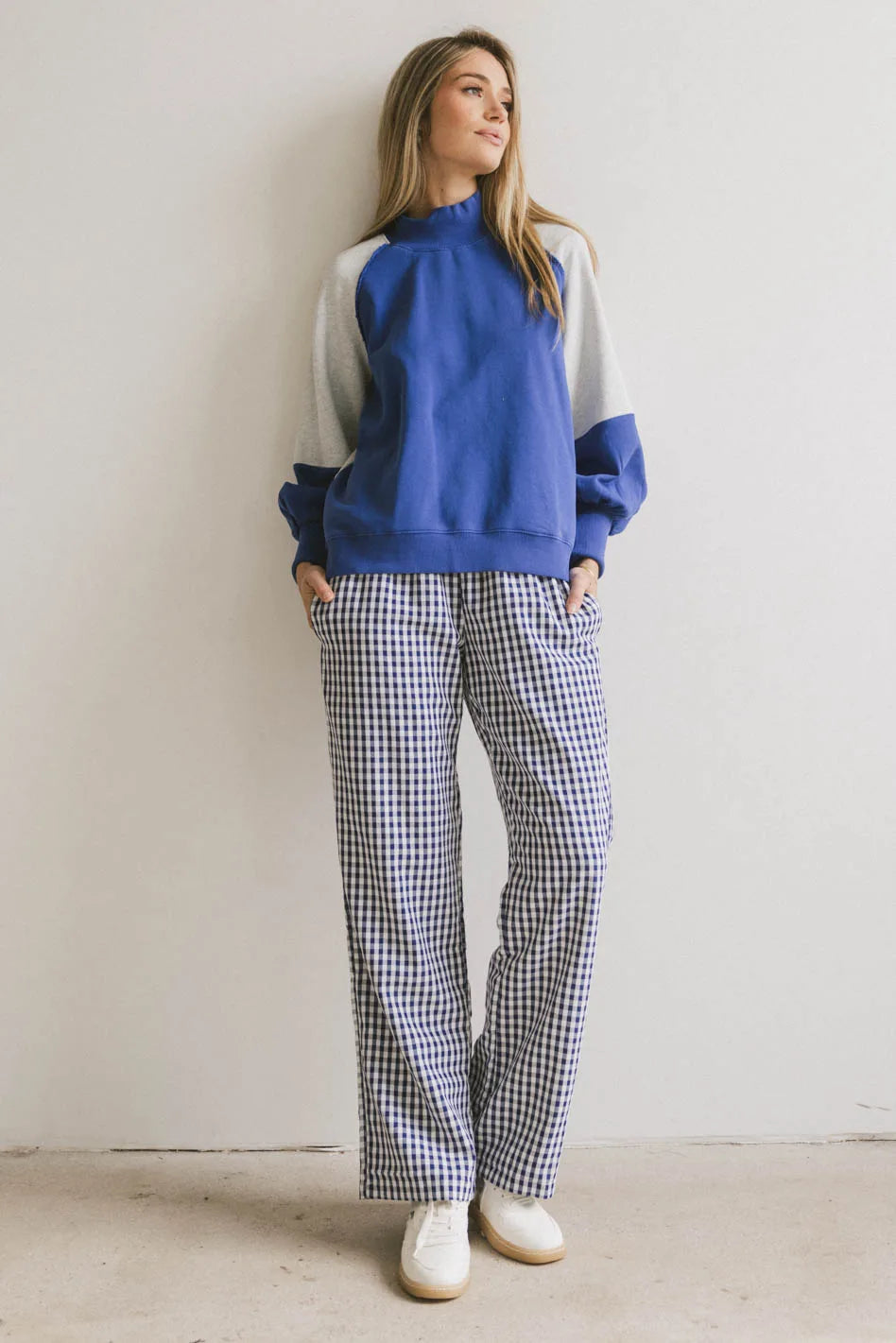 Romero Gingham Pants in Navy FINAL SALE