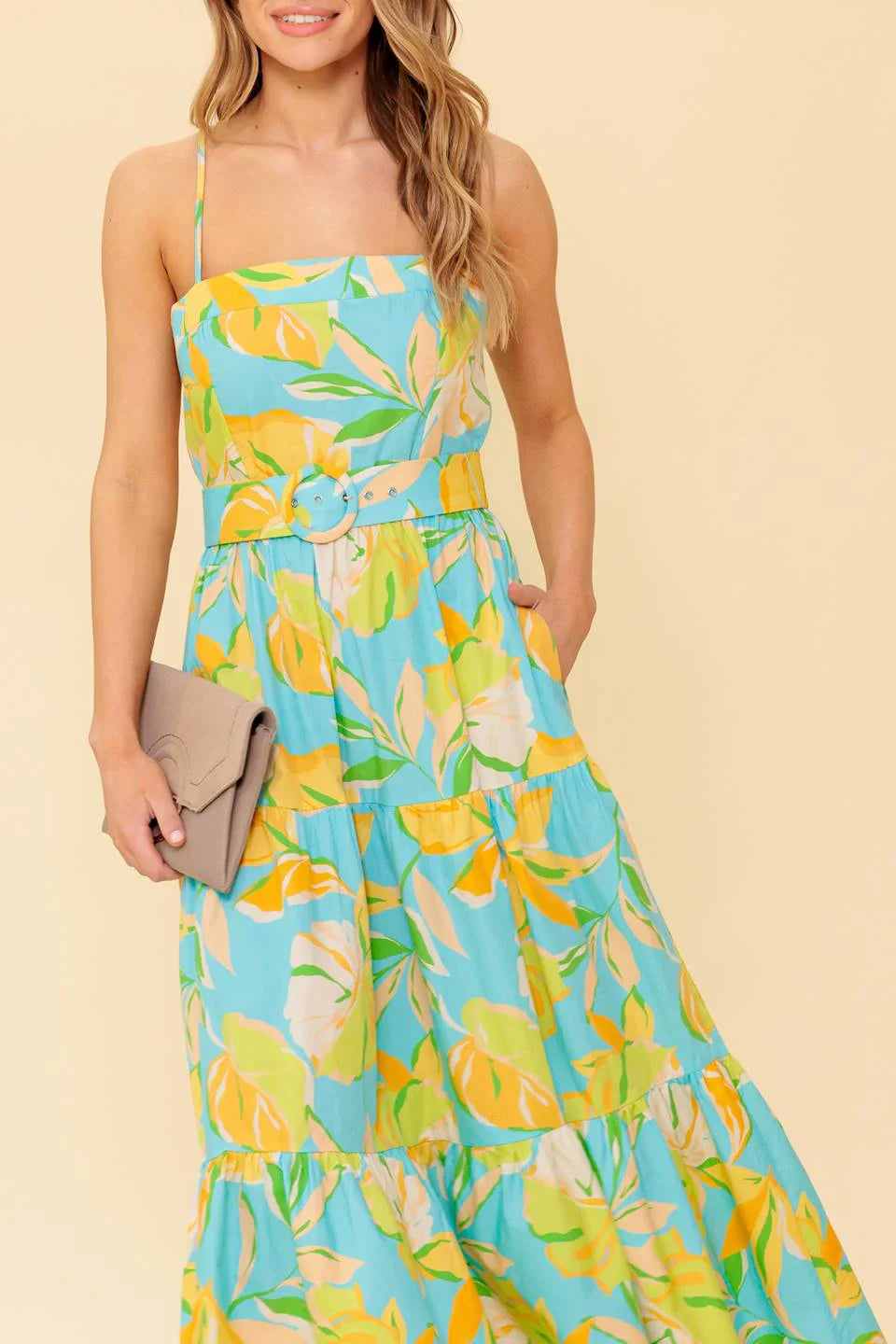 A PERFECT DAY MIDI DRESS BLUE YELLOW
