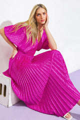 TIMELESS REPEAT PLEATED SATIN MIDI DRESS