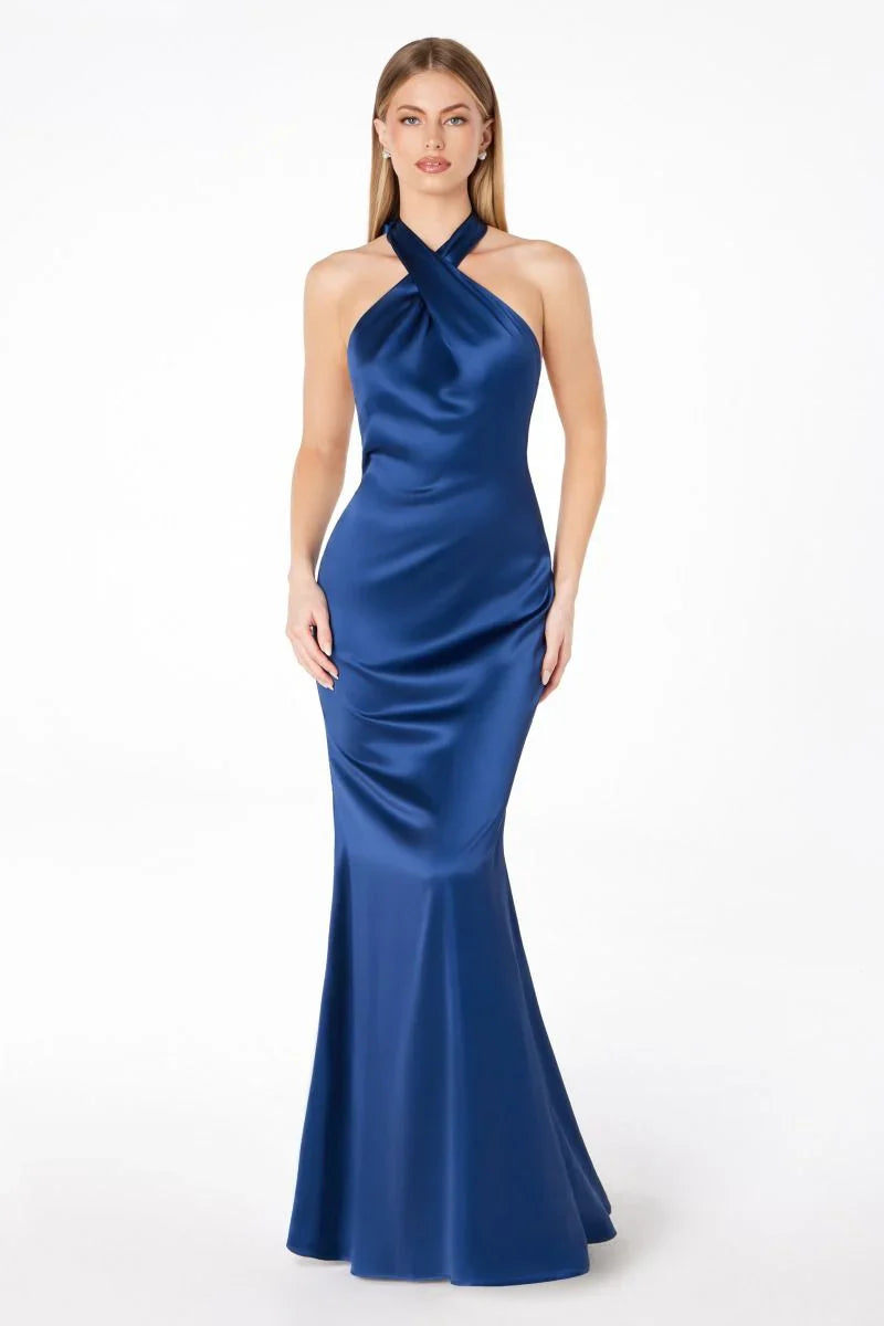 Piper Maxi Dress Fitted Satin Halter Dress
