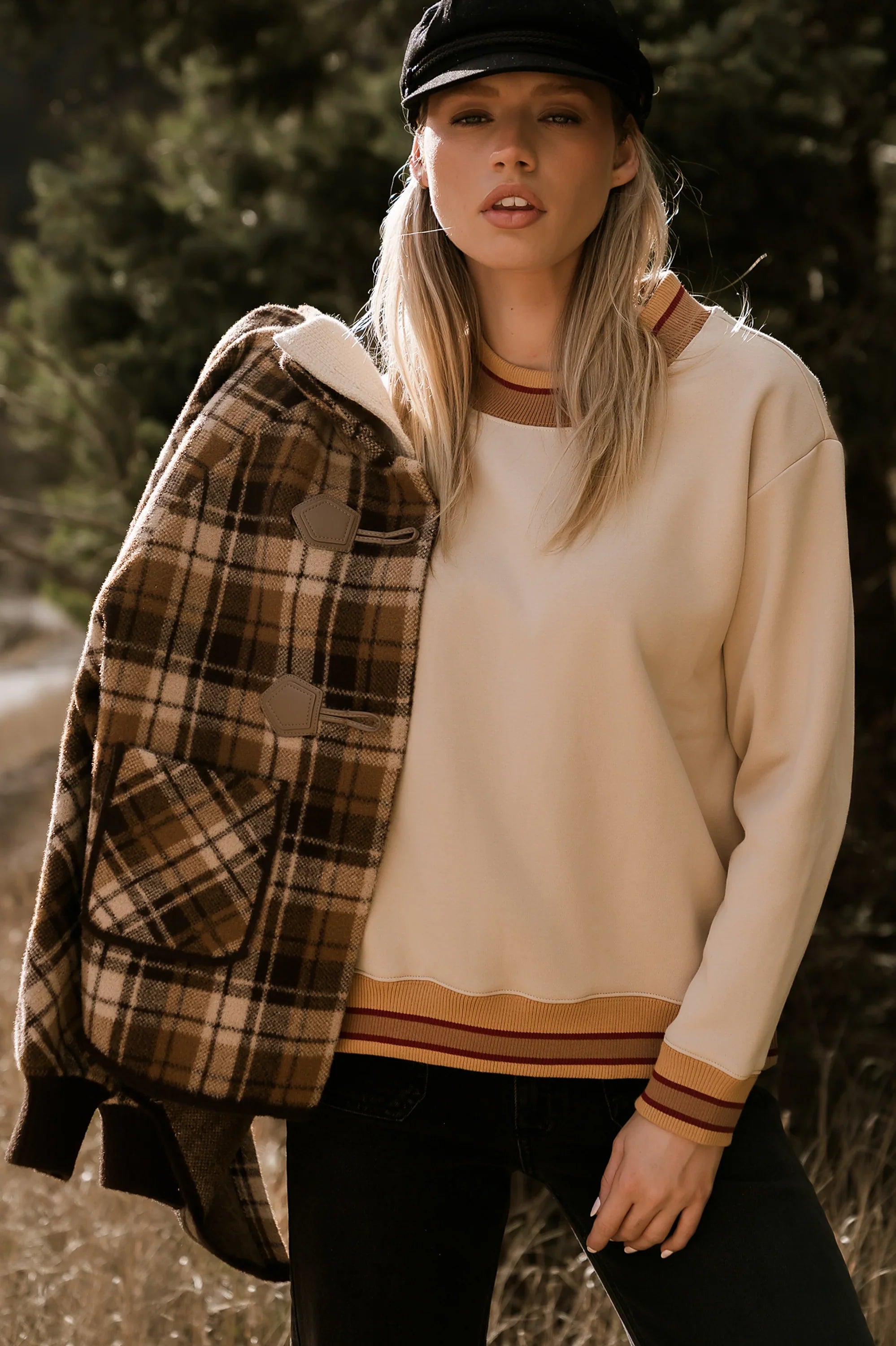 Gigi Plaid Jacket in Taupe